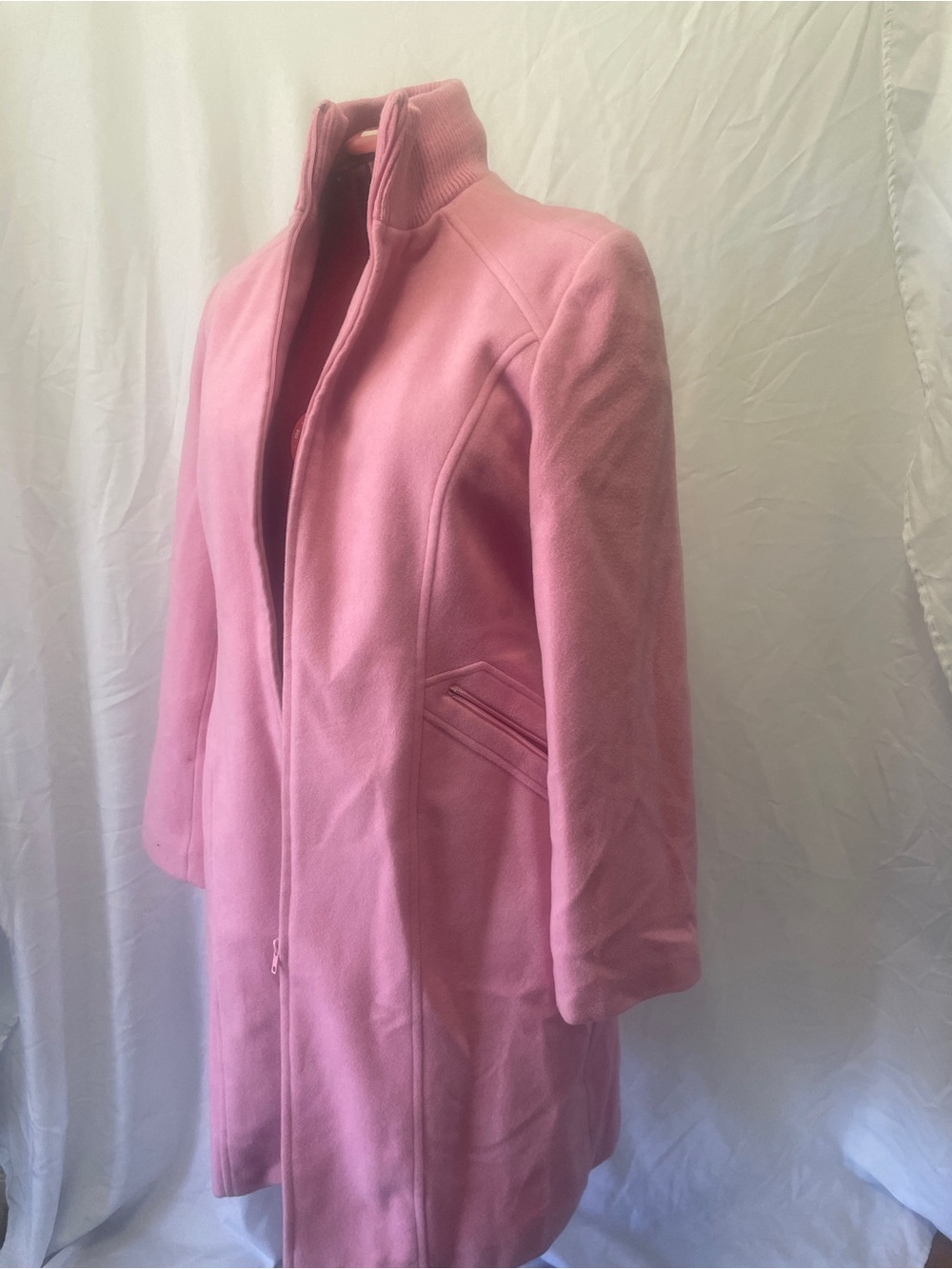 Classic Pink, Vintage Stand-Collar Pea Coat